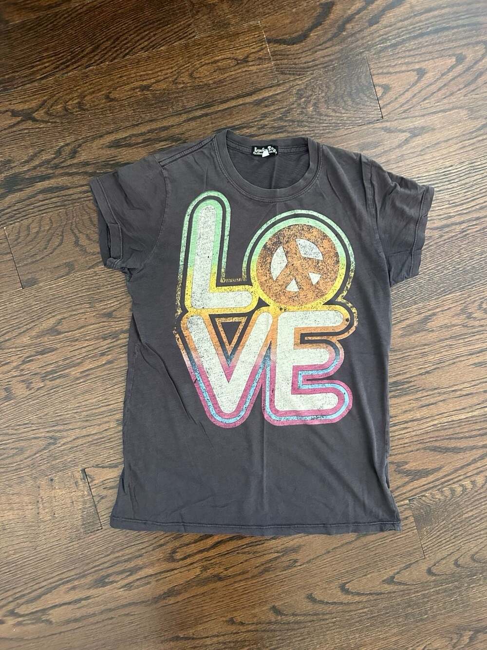 Lucky Brand Love Peace Sign T-Shirt Size M Gray Cotton